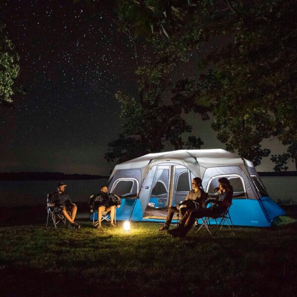 CORE Instant Cabin Tents with LED Lights | 6 Person / 9 Person / 12 Person Family Multi Room Lighted Pop Up Tents for Camping | Included Storage Pockets for Camping Accessories