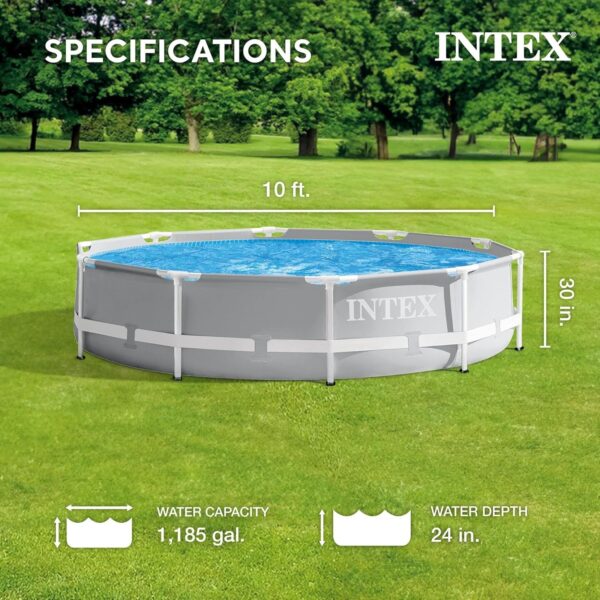 Intex Above Ground Swimming Pool, 12′ x 30′′, Prism Frame, Gray – Large Backyard Outdoor Round Summer Pool for Family, Easy Set Up, 24-Inch Deep Water