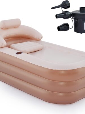 Inflatable Adult Bath Tub, Free-Standing Blow Up Bathtub with Foldable Portable Feature for Adult Spa with Electric Air Pump (High-Density PVC)