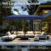 15ft Patio Umbrella Double-Sided Outdoor Market Extra Large Umbrella with Crank, Umbrella Base Included (Dark Red)