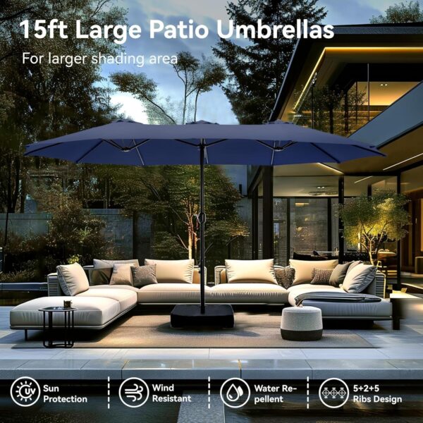 6e5d07843dd442faa6ae8b94717450d8 15ft Patio Umbrella Double-Sided Outdoor Market Extra Large Umbrella with Crank, Umbrella Base Included (Dark Red)