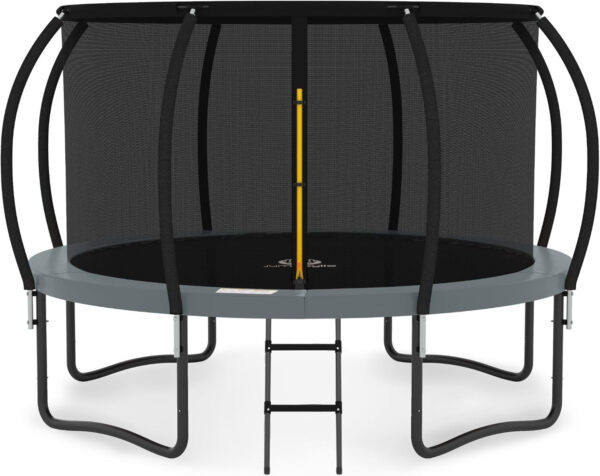 JUMPZYLLA Trampoline 8FT 10FT 12FT 14FT 15FT 16FT Trampoline with Enclosure – Recreational Trampolines with Ladder and AntiRust Coating, ASTM Approval Outdoor Trampoline for Kids