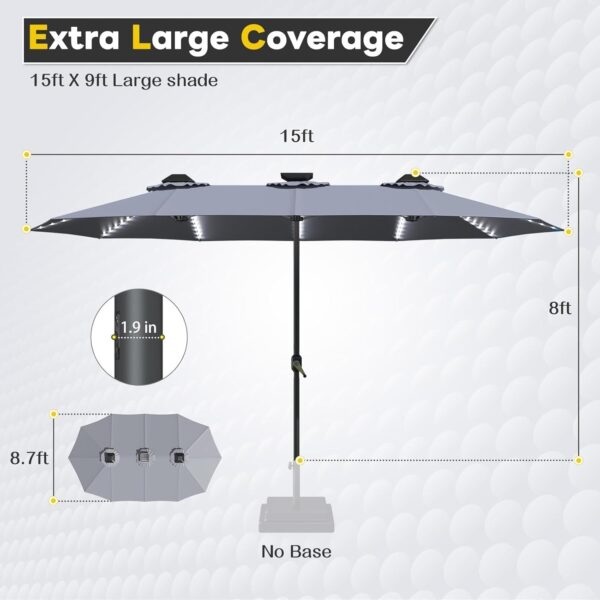 6e73ddc4d6b24d44a4ecb21751831b19 15ft Patio Umbrella with Solar Lights, Large Double Umbrella Outdoor, Rectangle 180”x106” Umbrellas with 156 PCS LED Lights and Crank Handle for Backyard Deck Pool Shade in Black(1.9′′ Pole)