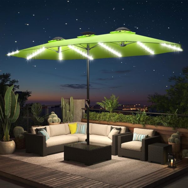 6e96a0bbd48046e991fdf3a589bfb256 15ft Patio Umbrella with Solar Lights, Large Double Umbrella Outdoor, Rectangle 180”x106” Umbrellas with 156 PCS LED Lights and Crank Handle for Backyard Deck Pool Shade in Black(1.9′′ Pole)