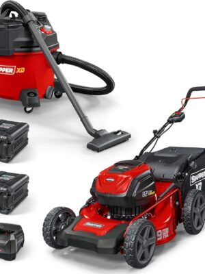 82V MAX 21′′ Electric Cordless Lawn Mower, Steel Deck, 3-in-1 Design, Red/Black