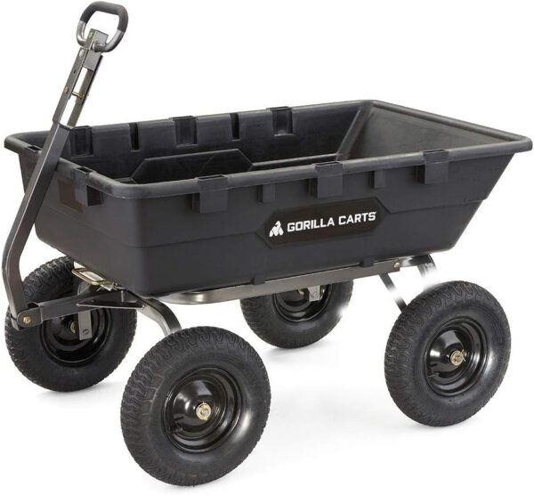 6ec63d5415e94051b707c08ae3eb7187 Heavy Duty Poly Utility Dump Wagon Garden Cart w/Pneumatic Tires, 6 Cu Ft – 1200 lb Capacity Outdoor Wheelbarrow for Yard, Landscaping & Gardening, Lawn Tractor or ATV Towable-Gorilla Carts