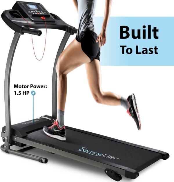 SereneLife Folding Treadmill – Foldable Home Fitness Equipment with LCD for Walking & Running – Cardio Exercise Machine – Preset and Adjustable Programs – Bluetooth Connectivity