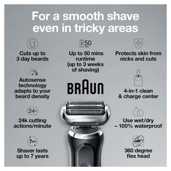 Braun Series 7 7085cc Flex Rechargeable Wet Dry Men s Electric Shaver with Clean Charge Station, Stubble Beard Trimmer