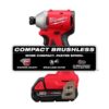 3650-21P M18 18-Volt Lithium-Ion Compact Brushless Cordless 1/4 in. Impact Driver Kit with One 2.0 Ah Battery, Charger Tool Bag