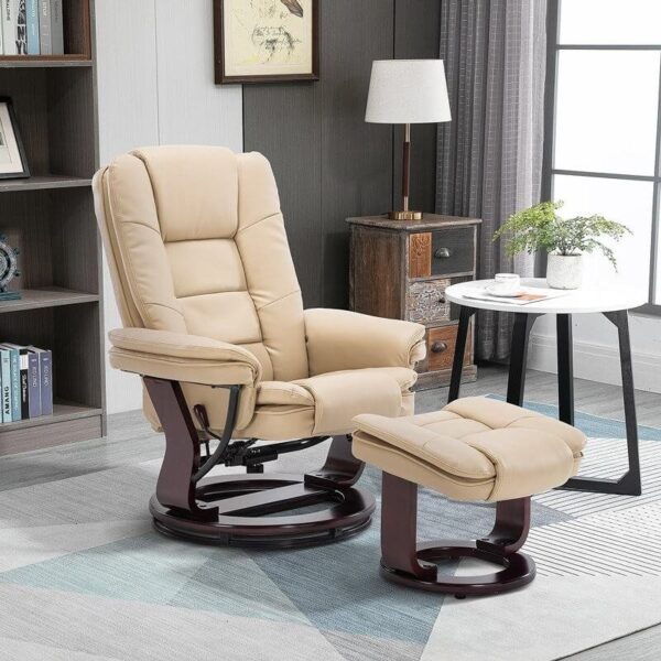 Multi-Position Recliner and Curved Ottoman with Swivel Base