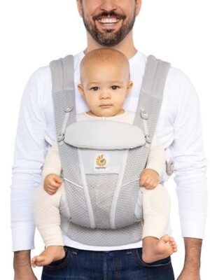 Ergobaby All Carry Positions Breathable Mesh Baby Carrier with Enhanced Lumbar Support Airflow (7-45 Lb), Omni Breeze, Pearl Grey