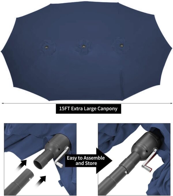 6fbc463052594144b8ffaa0d3bc894f4 15ft Patio Umbrella with Solar Lights, Large Double Umbrella Outdoor, Rectangle 180”x106” Umbrellas with 156 PCS LED Lights and Crank Handle for Backyard Deck Pool Shade in Black(1.9′′ Pole)