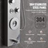 Shower Panel System, 6 Shower Modes, LED & Display Shower Panel Tower, Rainfall, Waterfall, 4 Body Massage Jets, Tub Spout, Handheld Shower Head 59′′ Hose, Stainless Steel Wall-Mounted Shower Set