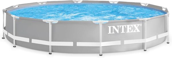 Intex Above Ground Swimming Pool, 12′ x 30′′, Prism Frame, Gray – Large Backyard Outdoor Round Summer Pool for Family, Easy Set Up, 24-Inch Deep Water