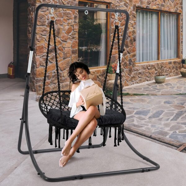 7039b3ab934f44d49b711db12ba43b2c Hammock Chair Macrame Hanging Swing with Cushion,Hanging Cotton Ropes, Metal Frame, 450 lbs Capacity Indoor Outdoor, Patio, Balcony, Living,Deck, Yard, Garden(Double Swing) Beige