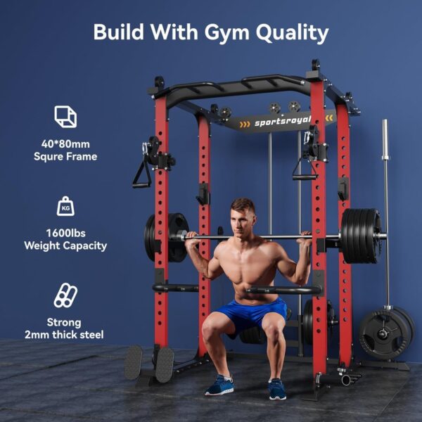 705331db67fd43fe80e067b531d5d09f Sportsroyals Power Cage,1600lbs Multi-Function Power Rack with Adjustable Cable Crossover System and More Training Attachment, Weight Cage for Home Gym