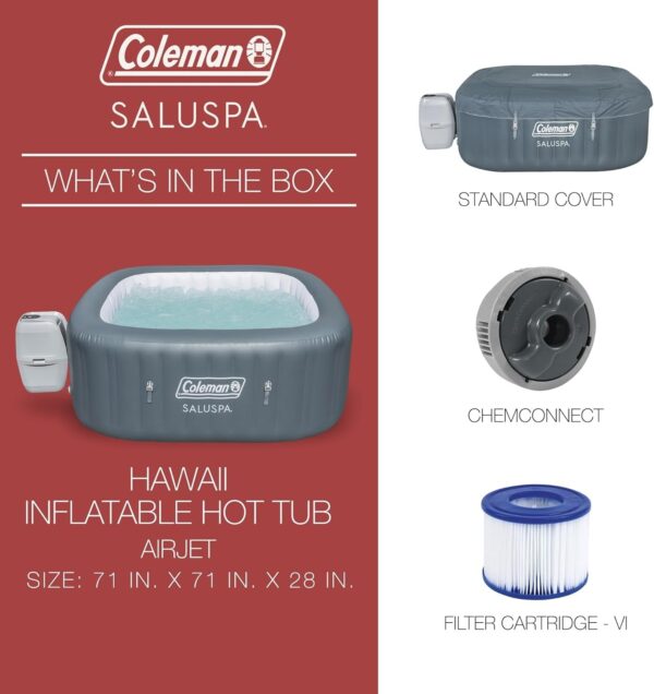 705c0f2a633b49f6ad6e8f154a947f26 4 to 6 Person Inflatable Hot Tub Square Portable Outdoor Spa with 114 Soothing AirJets and Insulated Cover, Gray-Coleman