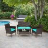 Patio Furniture Set 4 Pieces Outdoor Rattan Chair Wicker Sofa Garden Conversation Bistro Sets for Yard (Brown)