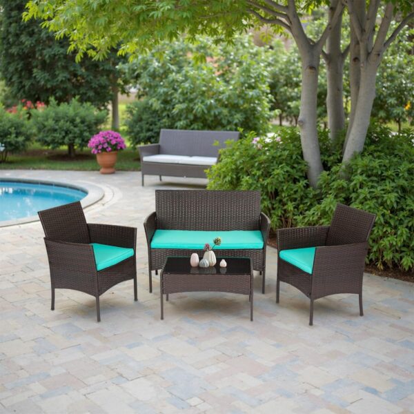 Patio Furniture Set 4 Pieces Outdoor Rattan Chair Wicker Sofa Garden Conversation Bistro Sets for Yard (Brown)