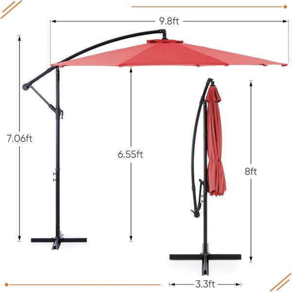 9.8FT Offset Patio Umbrella Hanging Cantilever Umbrella Outdoor Sun Shade with Easy Tilt Adjustment, 8 Ribs, UV Protection for Backyard, Lawn, Garden and Pool, Blue