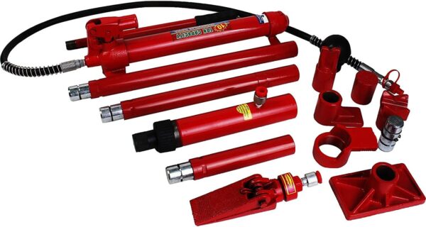 70be35fe2eca44179314936bb493c5ef 10 Ton Porta Power Hydraulic Jack Repair Kit Auto Shop Air Pump Lift Ram Body Frame Tool Heavy Set