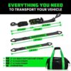 Car Tie Down Straps for Trailers with J Hooks (4-Pack) – 2 Inch x 8 Feet (10,000lb Break Strength) – Heavy Duty T-Handle Car Hauler Tire Straps for Trailer & UTV with Axle Straps – Black