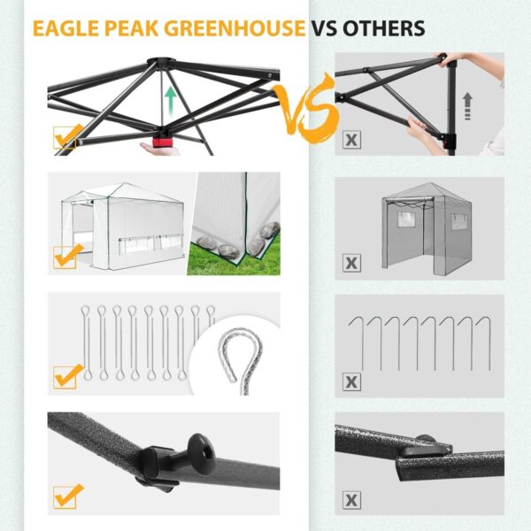713679c18e5f46d1a02902dec0077318 EAGLE PEAK 6×4 Portable Walk-in Greenhouse, Pop-up Indoor Outdoor Garden Green House, Zippered Door and Windows, PE Cover, White