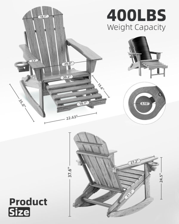 715ccf24eea3419ea9fa11980e03384f Folding Adirondack Rocking Chair,4-in-1 Multifunctional Patio Chair with Retractable Ottoman, Outdoor Chair Wood Texture, Lawn Chair for Porch, Backyard, Pool(Grey)