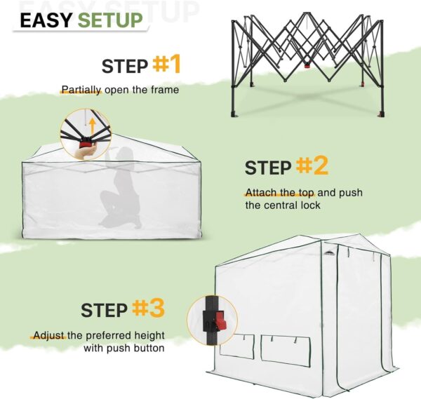7180e10b999f417e9459fa511bf3746c EAGLE PEAK 6×4 Portable Walk-in Greenhouse, Pop-up Indoor Outdoor Garden Green House, Zippered Door and Windows, PE Cover, White