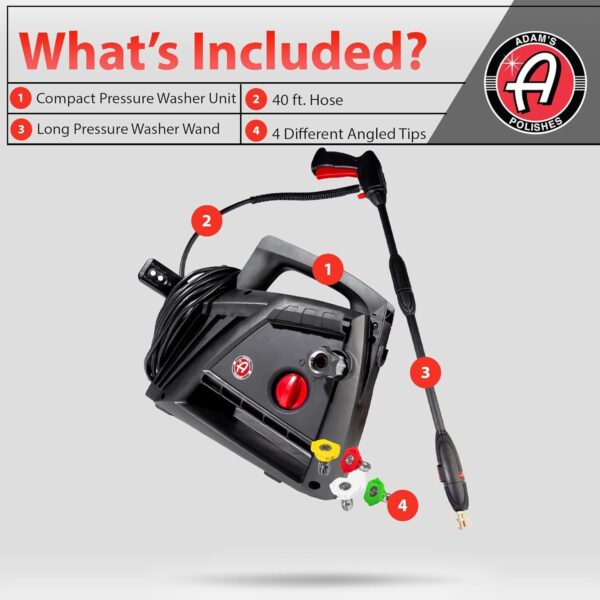 Electric Pressure Washer 2.0, Powerful 1.4 GPM 2000 PSI Car Pressure Washer Sprayer, Snub Nose & Tip Attachment, Use,Car Soap, Patio Boat RV Motorcycle Car Garage Deck Adam’s Polishes