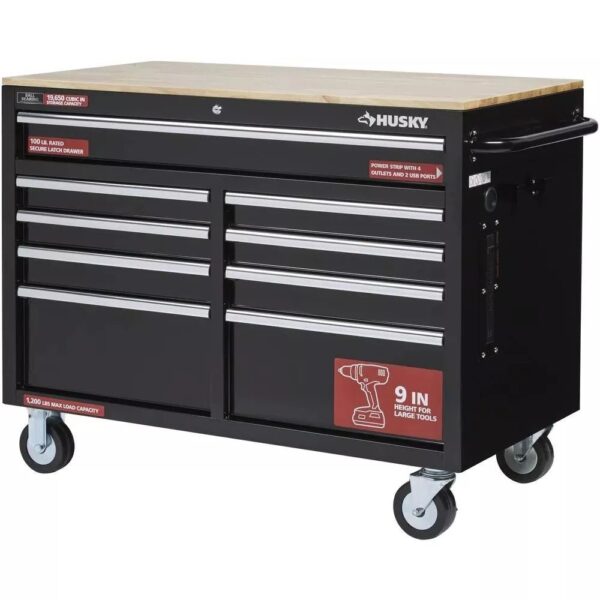 7201d84a1ffb4c9d8db0721992b71081 46 in W x 24 in D 9Drawer Gloss Black Deep Tool Chest Mobile Workbench