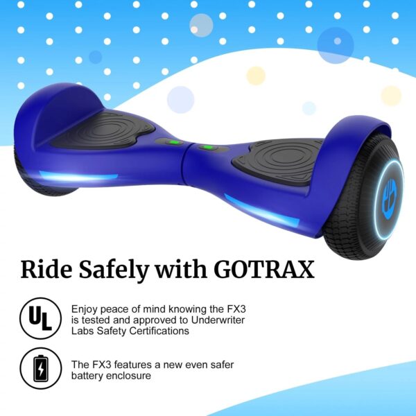 FX3 Hoverboard Blue – 6.5′′ LED Wheels, 200W Motor, UL2272 Certified, Up to 6.2mph for Kids & Adults