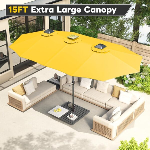 7253bc9a93b84214a3e04a1e31637e30 15ft Patio Umbrella with Solar Lights, Large Double Umbrella Outdoor, Rectangle 180”x106” Umbrellas with 156 PCS LED Lights and Crank Handle for Backyard Deck Pool Shade in Black(1.9′′ Pole)