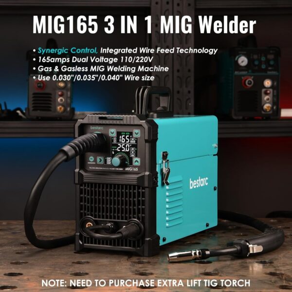 725a9908d0a74bcd87592fc5bc2f147e 145A MIG Welder, 110V/220V Dual Voltage Gas/Gasless Flux Core MIG Welder/Lift TIG/Stick 3 in 1 Synergic MIG145 9GEN Welding Machine, Flux/Solid Welder Digital Screen Display