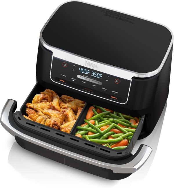 726ae793f21c4a0aa9393757624700c3 DZ401 Foodi 10 Quart 6-in-1 DualZone XL 2-Basket Air Fryer with 2 Independent Frying Baskets, Match Cook & Smart Finish to Roast, Broil, Dehydrate for Quick, Easy Family-Sized Meals, Grey