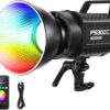 130W RGB LED Video Light APP/2.4G Control 17 Effects, 2500-7500K 19800lux/1m COB Continuous Lighting Output with CRI97/TLCI98 4 Dimming Curves, Spotlight for Studio Shoots, FS150C