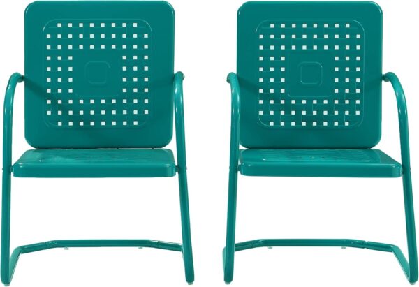 Crosley Furniture Bates Retro Metal Outdoor Loveseat Glider (CO1024-TU) and Arm Chair Set (CO1025-TU), Turquoise Gloss