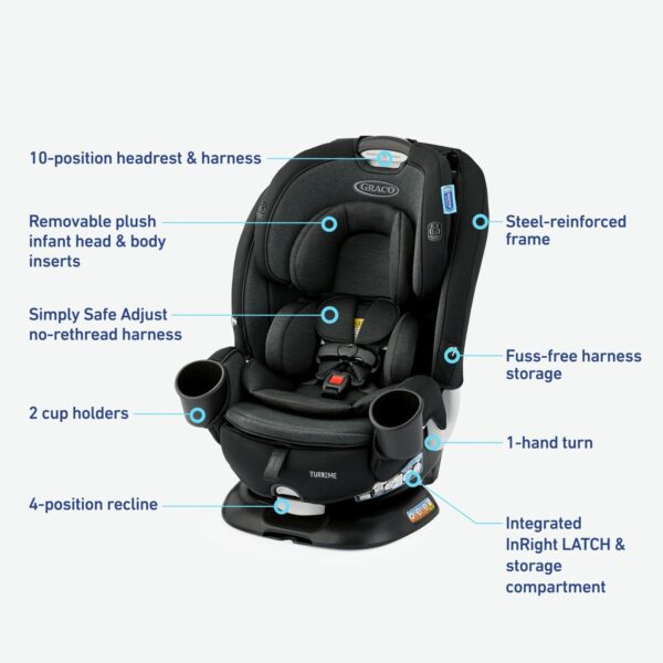 Graco Turn2Me 3-in-1 Rotating Convertible Car Seat, Rear to Forward Facing Highback Booster, Easy Installation, Brighton