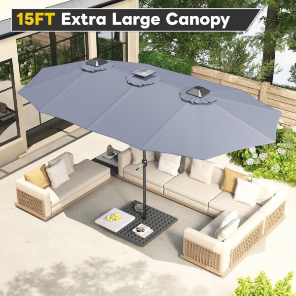 736f0727c2cd4125a67184a3f6c27cdc 15ft Patio Umbrella with Solar Lights, Large Double Umbrella Outdoor, Rectangle 180”x106” Umbrellas with 156 PCS LED Lights and Crank Handle for Backyard Deck Pool Shade in Black(1.9′′ Pole)