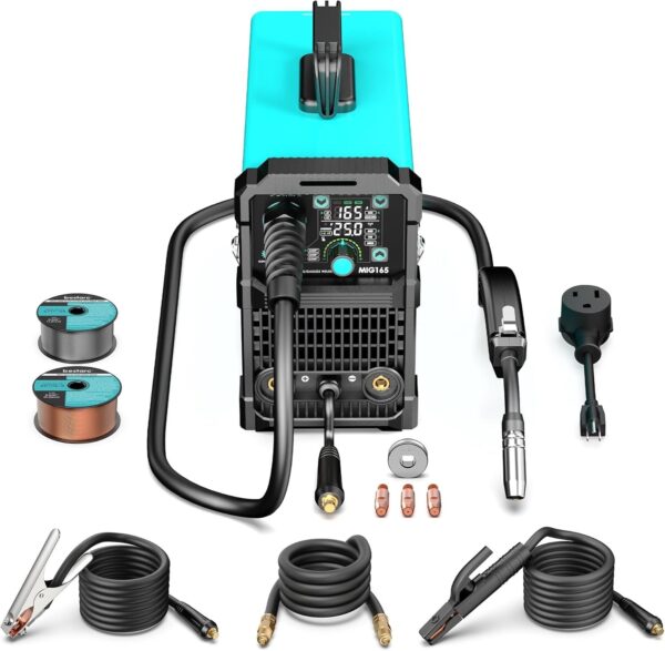 73de1e419467453eac4445dc2bdc5154 145A MIG Welder, 110V/220V Dual Voltage Gas/Gasless Flux Core MIG Welder/Lift TIG/Stick 3 in 1 Synergic MIG145 9GEN Welding Machine, Flux/Solid Welder Digital Screen Display