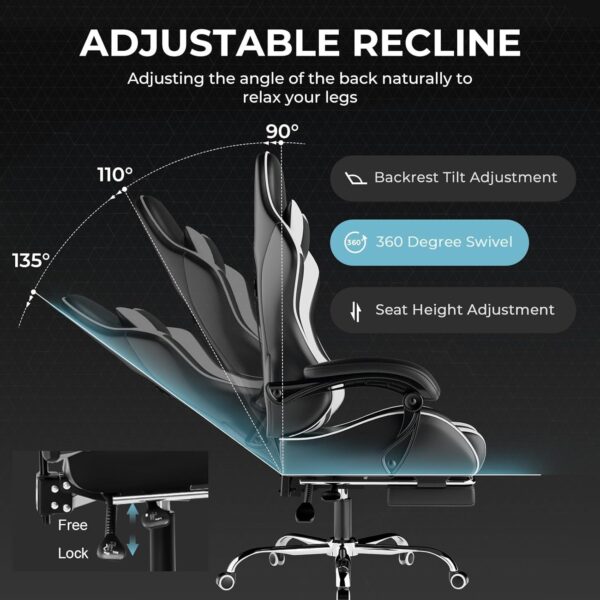 73f094be3c744ab397cd936eb7b948c7 Gaming Chair, Computer Chair with Footrest and Lumbar Support, Height Adjustable Game Chair with 360°-Swivel Seat and Headrest and for Office or Gaming (Faux Leather, Black)