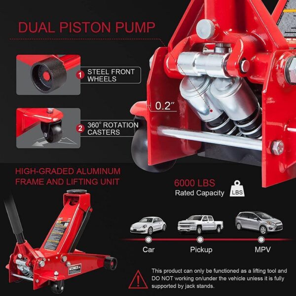 Big Red ATZ729912R 3-Ton Floor Jack with Dual Piston Speedy Lift