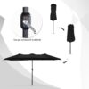 15ft Patio Umbrella with Solar Lights, Large Double Umbrella Outdoor, Rectangle 180”x106” Umbrellas with 156 PCS LED Lights and Crank Handle for Backyard Deck Pool Shade in Black(1.9′′ Pole)