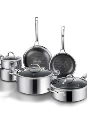 SNOWCLAD Pots and Pans set non stick, 10 pcs Hybrid Stainless Steel Cookware Sets, non stick Frying Pans