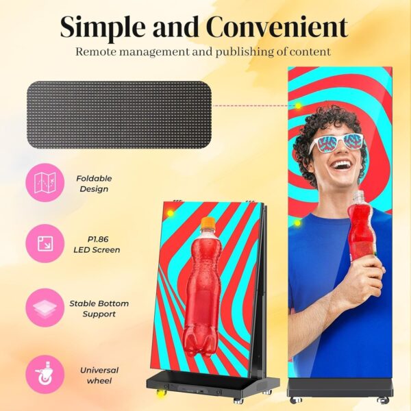 80′′ P1.86 Flexible Spliceable LED Poster Display – USB Plug-and-Play, Mobile & PC Remote Control, Digital Signage Advertising Screen (Silver, 1-Pack)