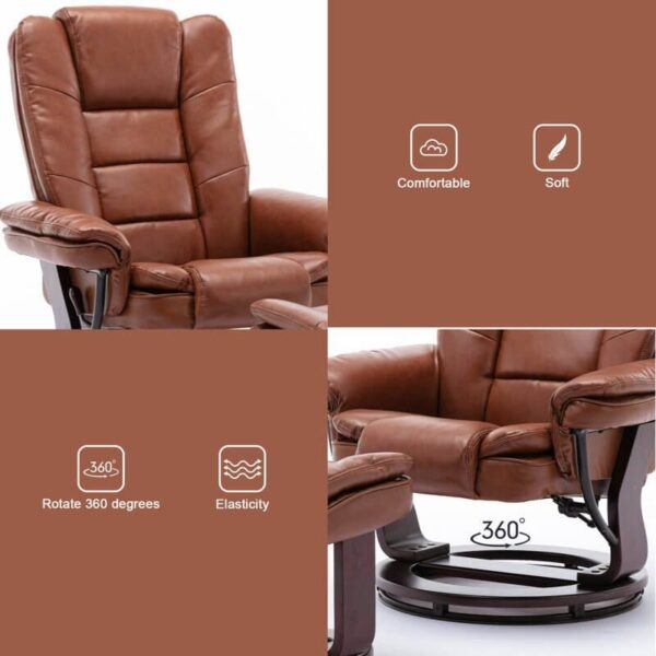 Multi-Position Recliner and Curved Ottoman with Swivel Base