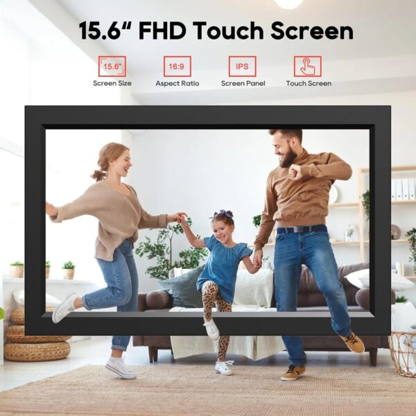 15.6′′ Digital Picture Frame, 64GB 1920 x 1080 IPS Touch Screen Electronic Photo Frame, Pre-Load Photo Gift Mode Without Open Package, Auto-Rotate, Wall/Table Mountable, App Share Photos, Black