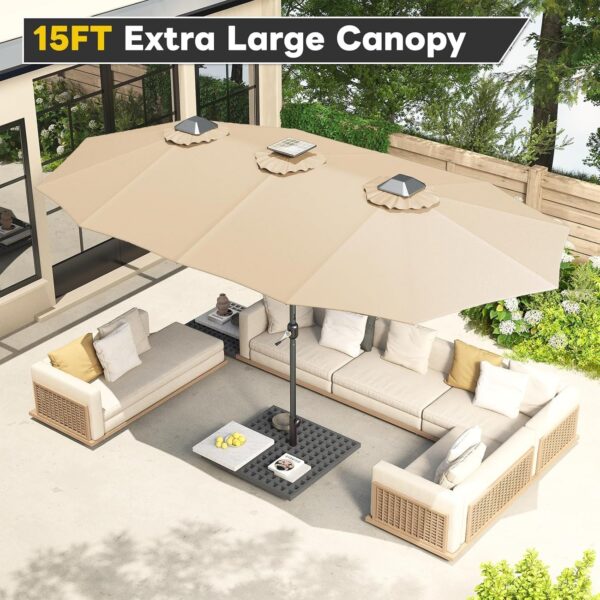 74d0a8d49d524517a7c12190ad9c3332 15ft Patio Umbrella with Solar Lights, Large Double Umbrella Outdoor, Rectangle 180”x106” Umbrellas with 156 PCS LED Lights and Crank Handle for Backyard Deck Pool Shade in Black(1.9′′ Pole)