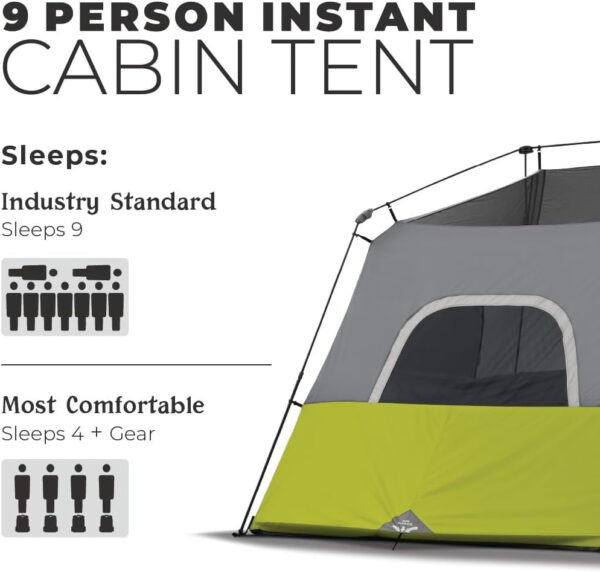 Core 9 Person Instant Cabin Tent – 14′ x 9′, Green (40008)