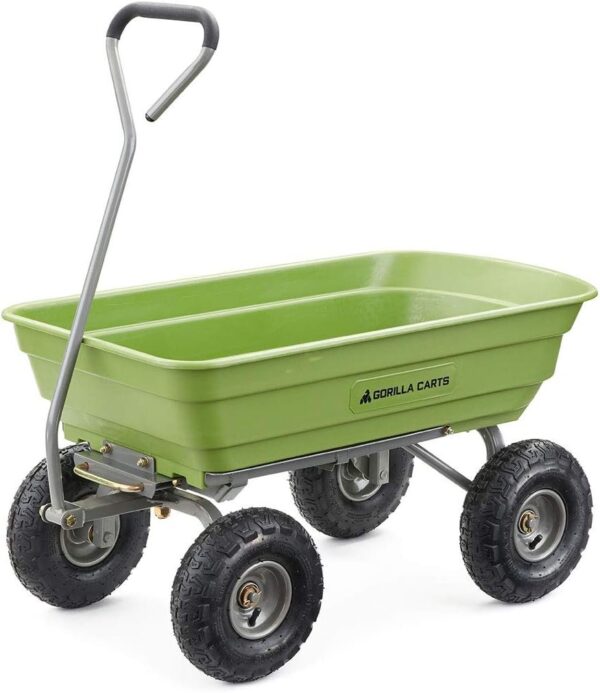 74e3d7c5d48c43339bd0d128eb57527e Heavy Duty Poly Utility Dump Wagon Garden Cart w/Pneumatic Tires, 6 Cu Ft – 1200 lb Capacity Outdoor Wheelbarrow for Yard, Landscaping & Gardening, Lawn Tractor or ATV Towable-Gorilla Carts